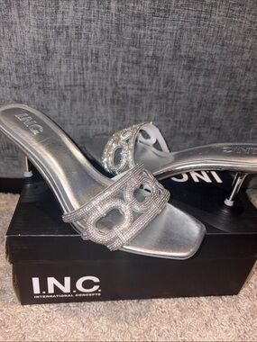 I.N.C. International Concepts Women's Martinaa Bling Slide Sandals in silver